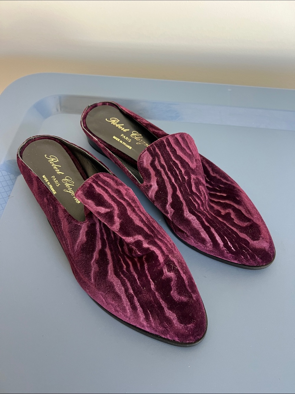 Robert Clergerie Paris made in France Alice slip on mules loafers violet purple
